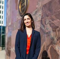 Image of Julia Kelly, in front of the Courthouse