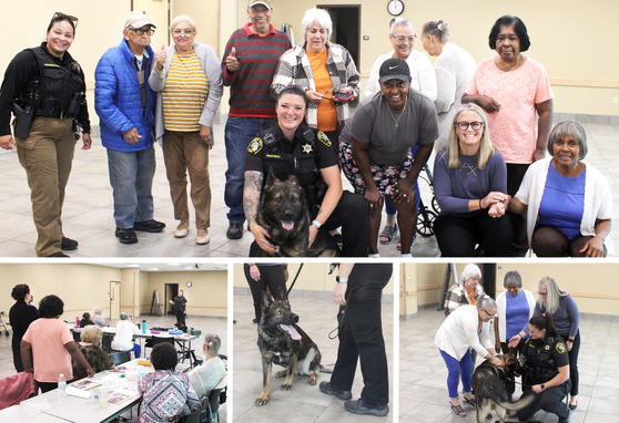 Image collage of K-9 Chiko visiting seniors