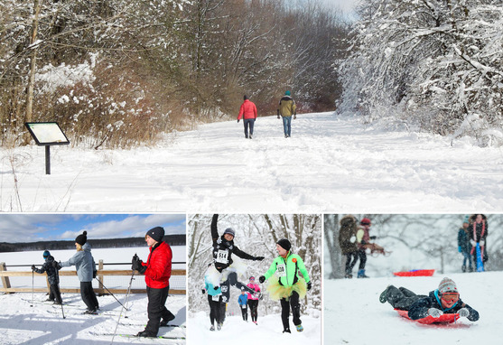 Image collage of winter activities at Kent County Parks