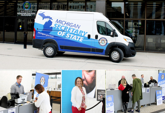 Image collage of the SOS mobile unit at the clerk's office