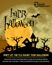 Halloween-Themed Graphic that Says Don't Let the Flu Haunt Your Halloween
