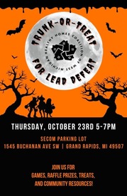 Flyer for the Trunk-Or-Treat for Lead Defeat, an Event Hosted by the Healthy Homes Coalition on October 23 from 5-7 p.m.