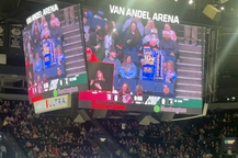 Deaf and Hard of Hearing Services on the jumbotron of a Griffins Game