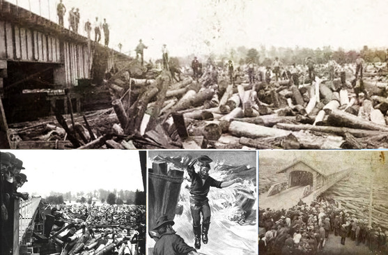Image collage of the Log Jam of 1883