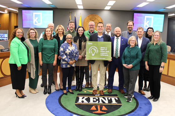 Board of Commissioners dressed in green for Veterans Services' Operation Green Light