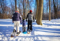 A family snowshoeing in the park