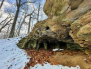 Photo of a Sandstone Cave at Wabasis Lake Park on a Snowy, Winter Day
