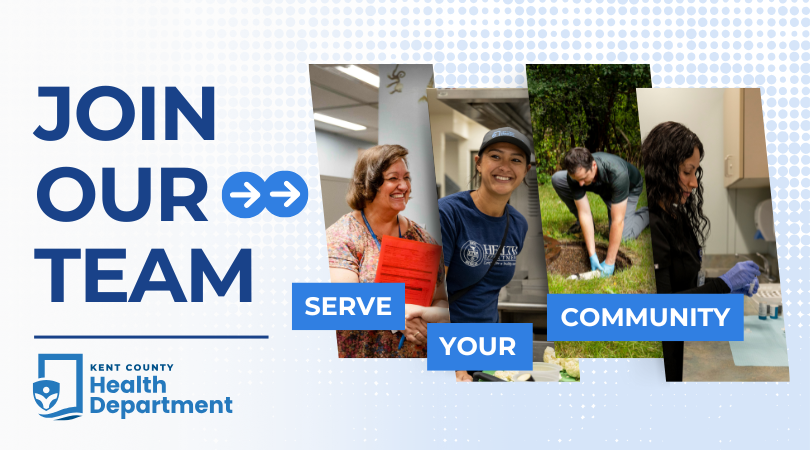 Graphic States 'Join Our Team' with Images of Health Department Employees at Work