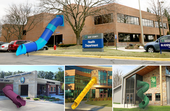 Image collage of slides on Kent County buildings