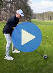 Image of a golfer, with a play button icon over the image