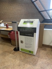 Image of the SafeSharps Program's Collection Container Located at the Kent County Health Department's Fuller Clinic
