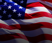 Zoomed in image of an American flag waving