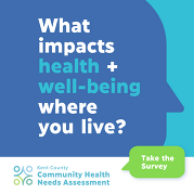 Graphic Text Reads 'What Impacts Health and Well Being Where You Live' as It Relates to the Community Health Needs Assessment