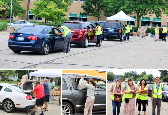 Image collage of the food distribution event