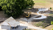 Drone image shows a new restroom and gathering space at Johnson Park, captured by Carbon Stories