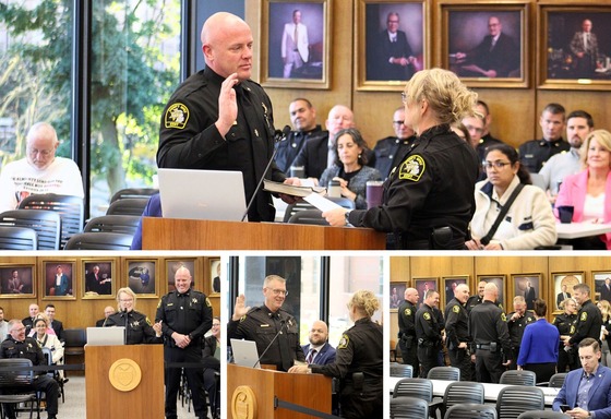 Collage of new Sheriff and Undersheriff being sworn in