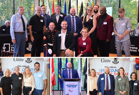 Collage of the commissioners and staff at the veteran of year award ceremony