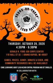 Halloween-Themed Flyer Promoting the Trunk or Treat for Lead Defeat at 4:30 on October 29 at the Gerald R. Ford Job Corps Center