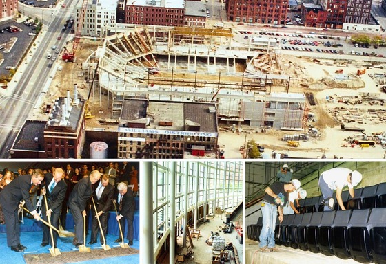 Collage of building the Van Andel Arena