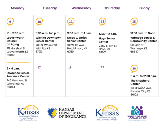 Senior Center Tour Dates and Locations