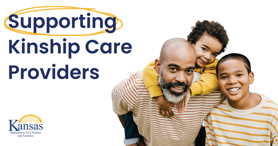 Kinship Care Providers Month Banner Image featuring an adult male and two male children