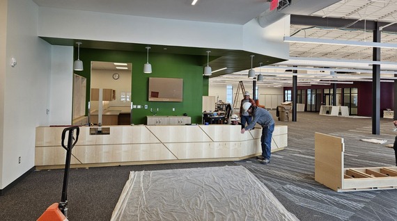 Circulation desk being installed