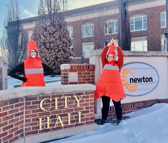 Comms staff dressed as cones