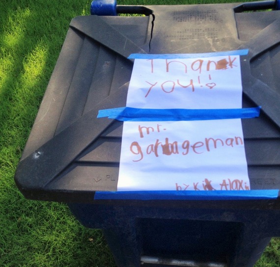 Thank you note to trash collector