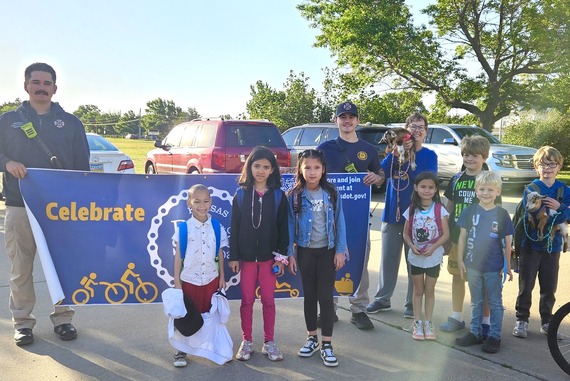 bike and roll to school day with fire/ems