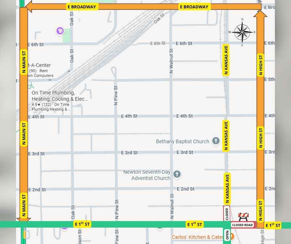 1st and Kansas detour map