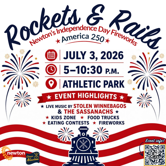 Rockets & Rails, July 3, 5-10:30 pm, Athletic Park. Live music by Stolen Winnebagos & Sassanachs, kids zone, food trucks, eating contests, fireworks