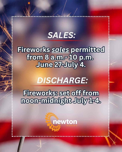 Fireworks sales permitted 8am-10pm June 27-July 4; fireworks discharge permitted noon-midnight July 1-4.