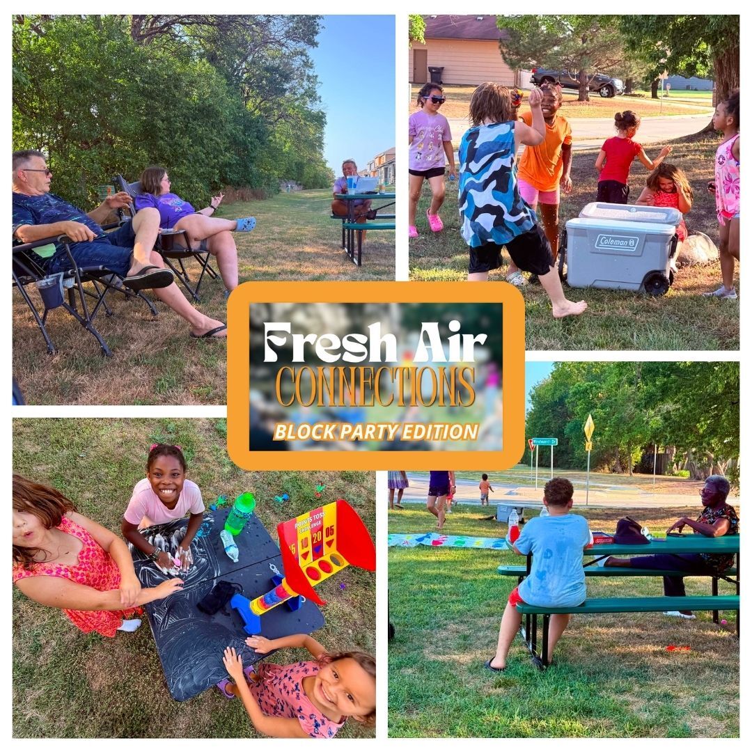 Neighbors enjoying the Fresh Air Connections Block Party at Prairie Fire Residences on 8.7.2026.