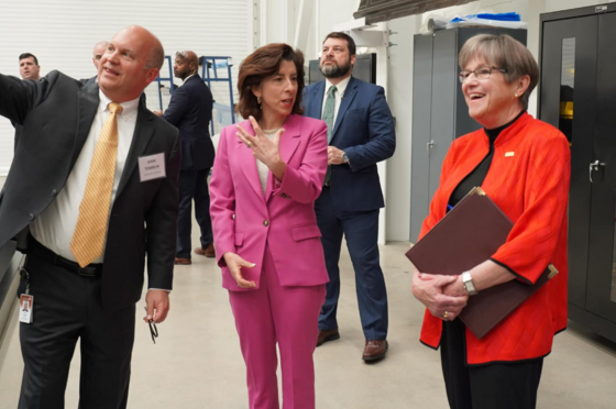 Governor Kelly with U.S. Secretary of Commerce Raimondo at an event discussing high-speed internet access