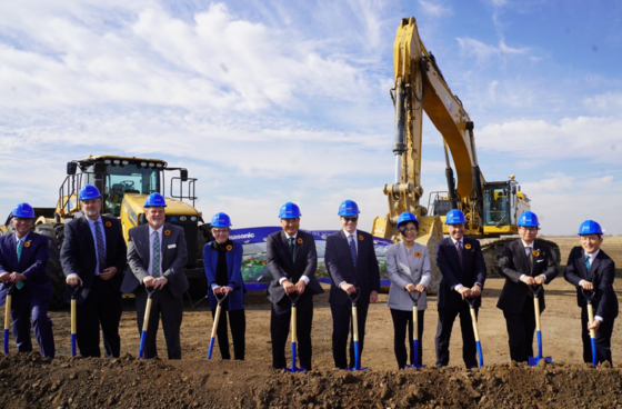 Governor Kelly and officials at the Panasonic groundbreaking, the largest economic development project in Kansas history