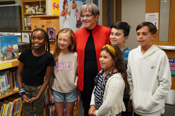 Governor Kelly with her student tour guides at Indian Valley Elementary