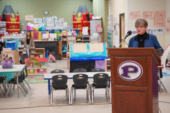 Governor Kelly during a visit to the Family Resource Center in Pittsburg earlier this year