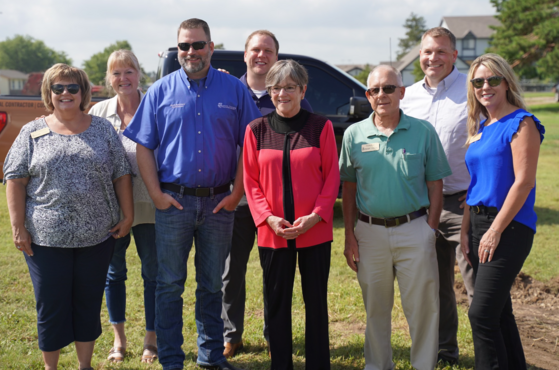 Governor Kelly at a groundbreaking for the Advancing Barton County Childcare Center in Great Bend