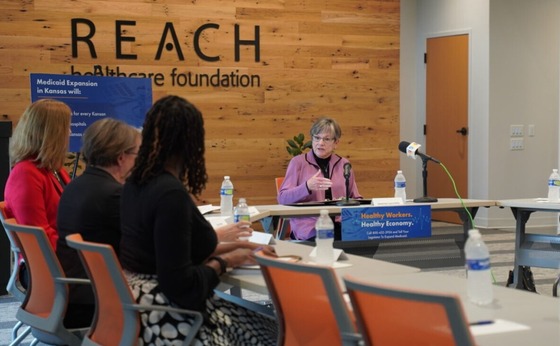 Governor Kelly at a Medicaid expansion roundtable