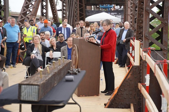 Governor Kelly speaks to an audience in Kansas City, Kansas