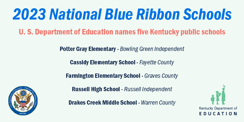 2023 National Blue Ribbon Schools, U.S. Department of Education names five Kentucky public schools