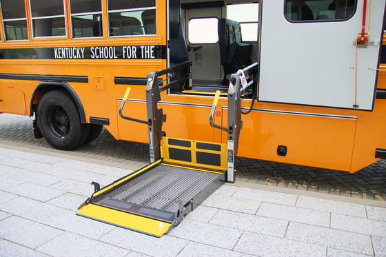 A wheelchair lift for a school bus