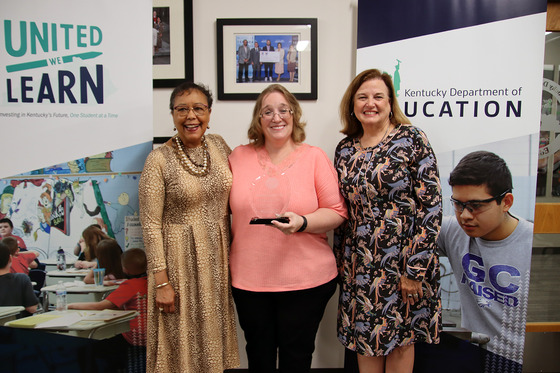 Sharon Porter Robinson, Deanese Jameson and Interim Commissioner of Education Robin Fields Kinney pose for a photo.