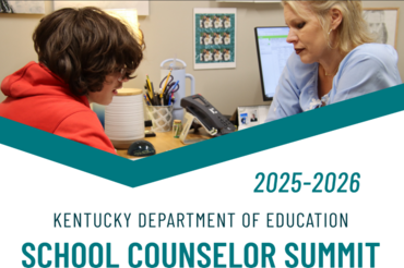 25-26 School Counselor Summit Logo with a Woman Working with a Student