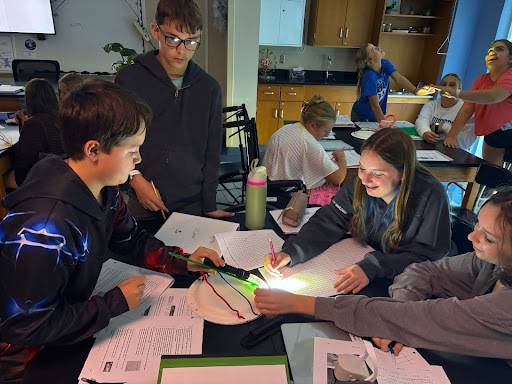 Students working on a project together