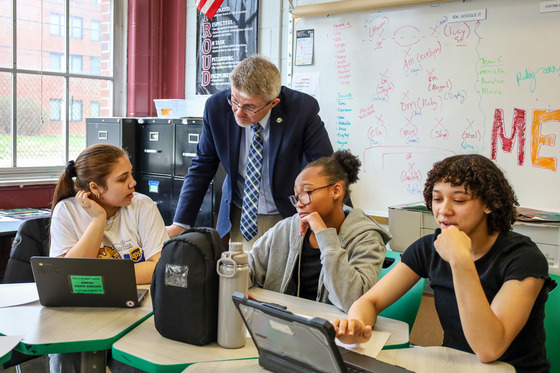 Commissioner Fletcher talks with students during Ag Ed Week