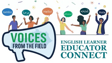 Inclusive banner showing diverse educators waving and saying hello in six languages; text reads “Voices from the Field.”