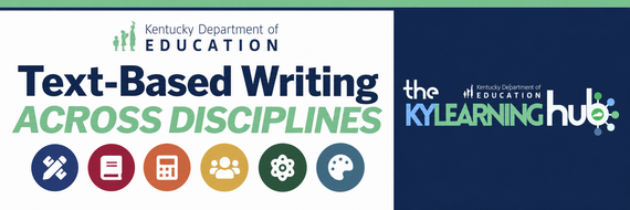 Text-Based Writing Across Disciplines, featuring subject icons and KY Learning Hub branding.