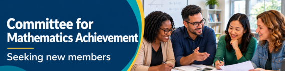 Committee for Mathematics Achievement seeking new members; four educators review mathematics resources together.