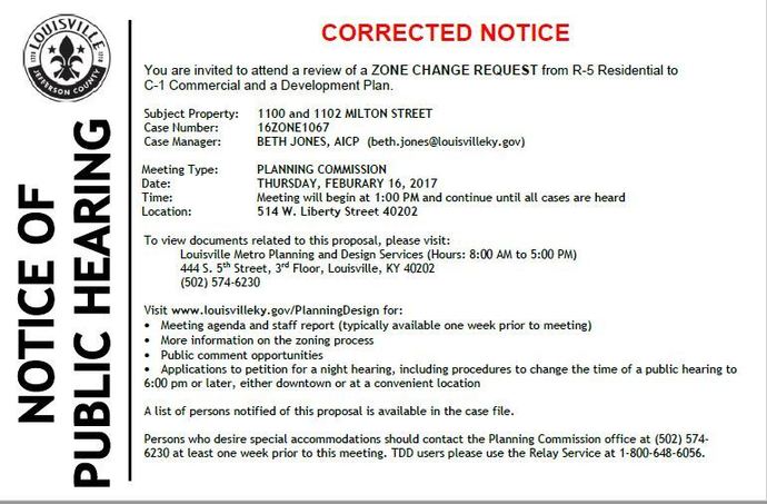 Notice for 1100 and 1102 Milton